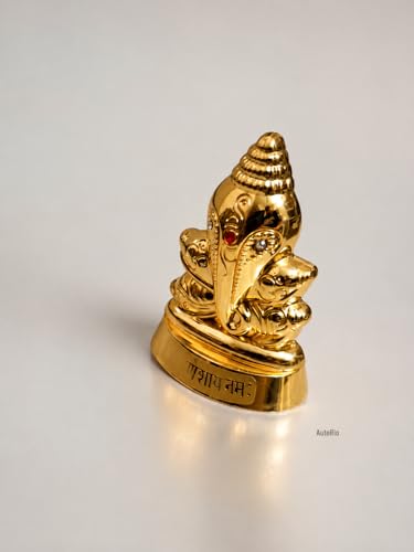 Image of Ganesh Idol for Home Decor & Car Dashboard | Ganesh Ji Murti Decorative Showpiece for Home Decor | Pooja Room & Office Desk (Golden)