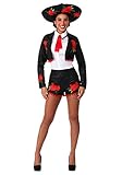Fun Costumes Flirty Mariachi Women's Costume, Adult Mariachi Attire With Rose Embroidered Jacket, Shorts, Tie, And Sombrero - Black, X-Large