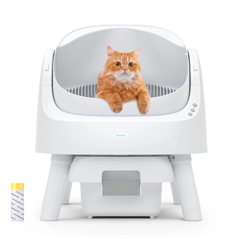 AutoScooper 11 Self-Cleaning Litter Box With Open-Top Design, Integrated Safety Protection, Liner and Mat - White (Manufactured by PETPIVOT INC)