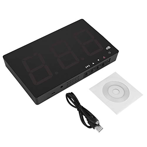 GOTOTOP - Sonómetro digital montado en la pared de 30 ~ 130 dB con almacenamiento de datos y umbrales de alarma fijados para medir el ruido