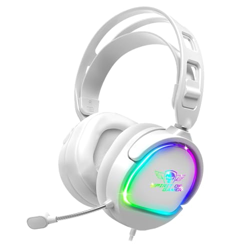 Spirit Of Gamer - Pro H6 | Casque Gaming Blanc Filaire RGB avec Micro | Compatible Xbox, Switch & PC | Stéréo 2.0 | Sortie USB et Jack | Arceau...