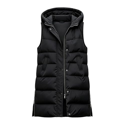 Women's Long Puffer Vest Hooded Zip Up Knee Length Winter Quilted Vests - image 6