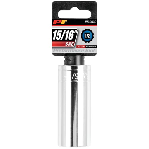 Image of Performance Tool W32630 1 /2 in. Drive 15 /16 in. 12-Point Deep Socket | Chrome vanadium steel resists corrosion. Recessed edges reduce fastener rounding. Large size stamping