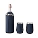 Price comparison product image Vinglacé Wine Bottle Chiller Gift Set- Portable Stainless Steel Wine Cooler with 2 Stemless Wine Glasses, Navy