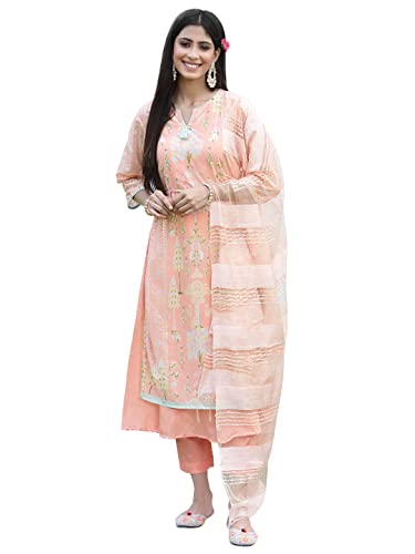 Juniper Orange Georgette Printed Layered Kurta Pant Dupatta Set w...