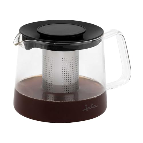 JATA HOGAR HCAF5509 - Tetera de Cristal Borosilicato 1L con Infusor de Acero Inoxidable, Tetera para Té e Infusiones, Resistente al Calor, Libre BPA, Filtro Desmontable
