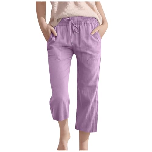 Teen Girls Cotton Linen Capri Pants Kids Summer Cropped Preppy Lounge Pant Cozy Lightweight Drawstring Baggy Trousers