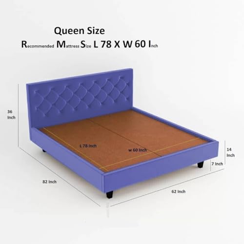 Image of Wooden Modern Upholstered Queen Size Bed for Bedroom | Wooden Double Bed Without Storage | Platform Cot Upholstered Bed with Upholstery Fabric | 6.5 x 6 Ft | Purple