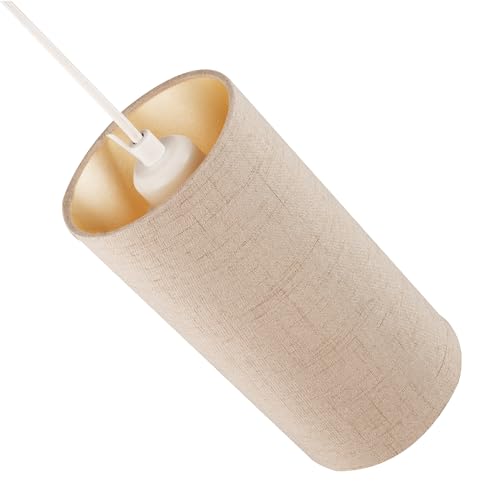 Modern and Stylish Stitched Effect Taupe Linen Fabric Cylindrical Lampshade for Pendant or Table Lamp - 25cm Height - 40w Maximum - Suitable for The Home or Business by Happy Homewares - Image 3