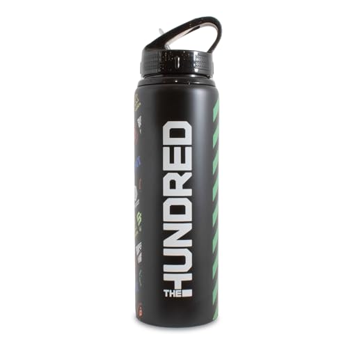Hy-Pro Officially Licensed The Hundred Aluminium Water Bottle - 750ml Reusable Integrated Folding Straw Leakproof Lightweight BPA Free Cricket Water Bottle