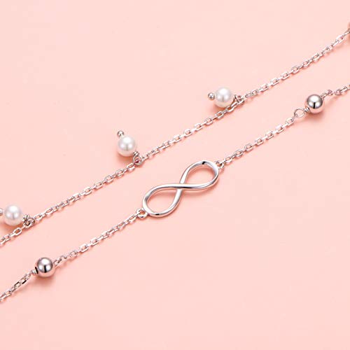 Flyow Anklet For Women S925 Sterling Silver Adjustable Foot Beaded Pearl Infinity Girls Ankle Bracelet Anklets Jewelry #TOP4