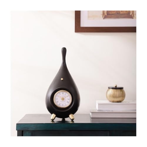 Image of Decor de Maison Brings Handcrafted Time Drop Table Clock for Living Room, Bedroom, Study Table, Office Desk | Classic Non-Ticking Tabletop Battery Operated Analog Desk Clock in Black (16x14x33cm)