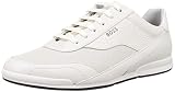 BOSS Herren Saturn Lowp Lowtop Sneakers aus genarbtem Leder mit Perforierungen Weiß 43 Größe 43