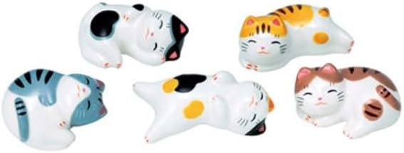 日本陶彩 Waraku Zukushi Nekomachi Cat Chopsticks Rest Set 9519