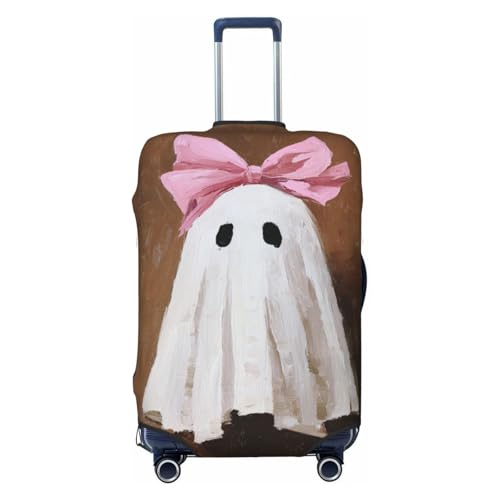 Cute Ghost With A Pink Bow Elastic Travel Luggage Covers Dustproof Scratch-Resistant Suitcase Protector Fit 22-24 Inch