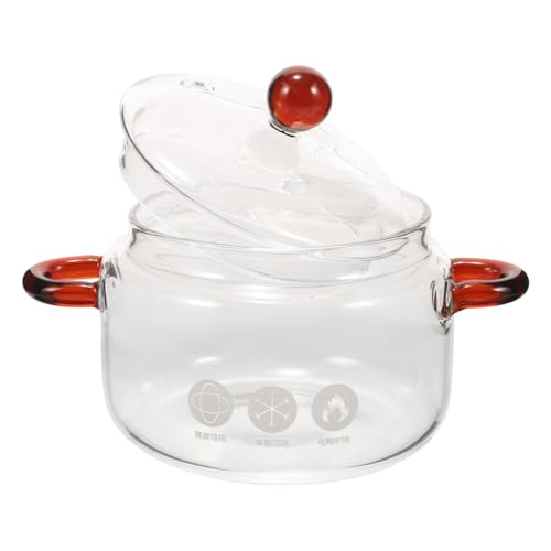 SAFIGLE Olla De Vidrio Borosilicato Alto 450 Ml Con Doble Asa Transparente Resistente Al Calor Para Cocinar Guisos y Sopas Con Tapa Para Uso Doméstico Familiar