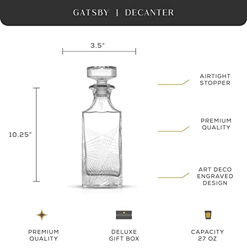Joyjolt Gatsby Glass Whiskey Decanter. 27 Oz Airtight Liquor Dispenser. Liquor Decanter With Stopper. Art Deco Bottle For Whisky, Bourbon, Scotch, Brandy, Cognac, Rum And Bar Cart Accessories #TOP1
