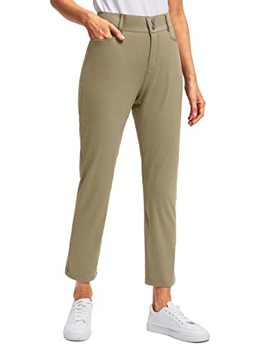 Viodia Women's Golf Pants with Zipper Pockets 7/8 Stretch Ankle Pants for Women Travel Casual Work Khaki Small