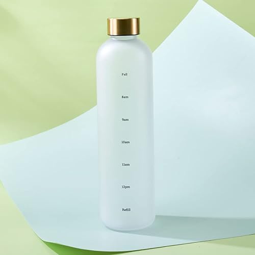 Miniatura 4 de Eforcase Botella de agua de plástico de 32 onzas, botella de agua delgada con marcador de tiempo, 1 litro de gran capacidad marcado con tiempo lindo