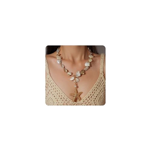 Shell Necklaces for Women - 18k Gold Plated Starfish Seashell Charm Necklace Adjustable Beachy Stackable Necklaces for Women Elegant Ocean Gift
