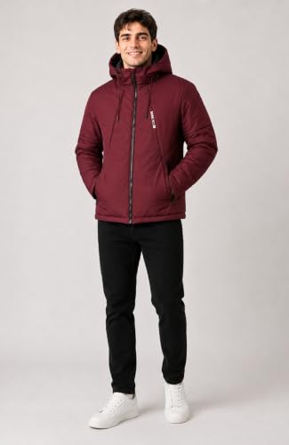 Image of SANE Men's Hooded Puffer Jacket, Quilted Winter Coat, Warm and Lightweight, Detatchable Cap