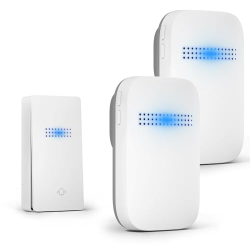 【電池不要・工事不要】ワイヤレスチャイム 自動発電式 ドアベル 防水防塵 光と音でお知らせ 38メロディー 4段階音量調節(最大100dB)メモリー機能 来客対応 介護 飲食店用 250M長距離受信 二階対応 送信機1個 受信機2個 (ホワイト)