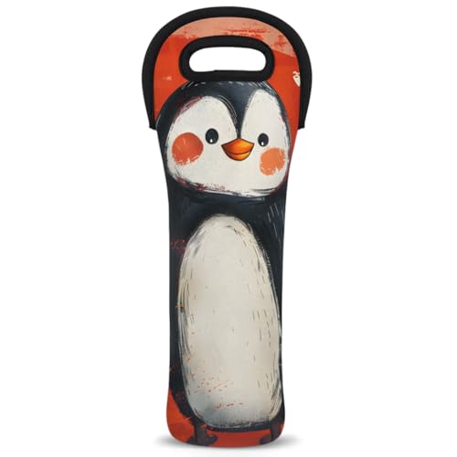 Neoprene Wine Tote Carrier Bag for Wine,Water, Champagne, Beer, Baby Bottles 15.6 x 5.1 Inches, Protective Wine Bag,Penguin Heart Red