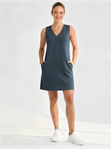 Image of ODODOS Modal Soft V-Neck Tank Dress for Women Sleeveless Sundress Casual Relaxed Summer Dress with Pocket
