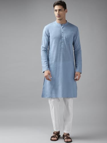 Image of See Designs Men Full Sleeve Cotton Solid Straight Slub Effect Kurta