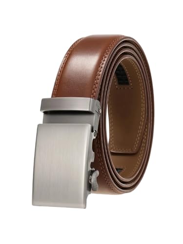 Men's Belt Automatic Buckle Leather 3.5Cm Solid Genuine Leather Belt Clothes Accessories Brown 125cm