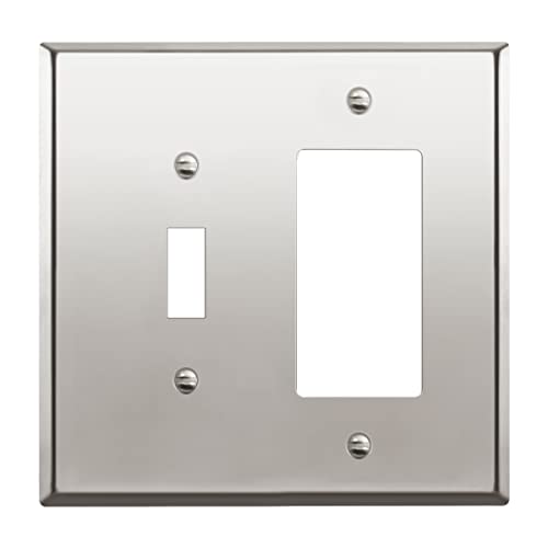 Image of ENERLITES Combination Toggle Switch and DecoratorReceptacle Metal Wall Plate, Stainless Steel 201 Outlet Cover, Corrosion-Resistant, Mid-Size 2-Gang 4.88 inch x 4.92 inch, 771131M-PC, Polished Chrome