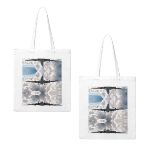 Airplane Art Print Canvas Shopping Bag Reusable Eco-Friendly Handbag With Large Capacity For Everyday Use2