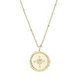 gorjana Women's Compass Coin Pendant Necklace, 18K Gold Plated Medallion, Adjustable 19 inch Chain