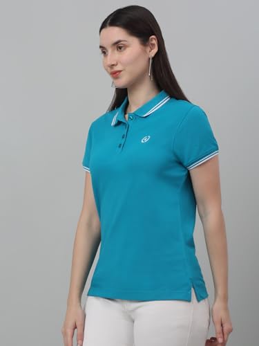 Image of Cantabil Women's Cotton Blend Solid Polo Neck T-Shirt (Regular Fit)