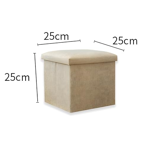 Image of Kuber Industries Pack of 2 Storage Stool - Square Toy Box, Foot Rest, Folding Seat, Wardrobe Organizer for Clothes-Books, Living Room Storage Box - S ZH003BG Beige