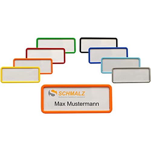 Badge d'identité en plastique ABS orange 75x27mm avec épingle et aimant x50