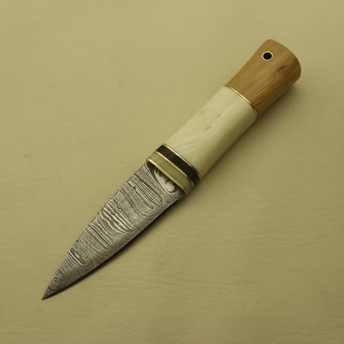 Custom Handmade Damascus Steel Skinner Knife with Bone Handle and pure Leather Sheath Z-185