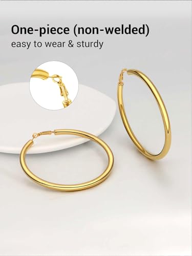 Classic Hoop Earrings for Women Stainless Steel/18K Gold Plated/Black Earrings, Chunky Hoops Earrings Size 30mm/40mm/60mm/80mm4