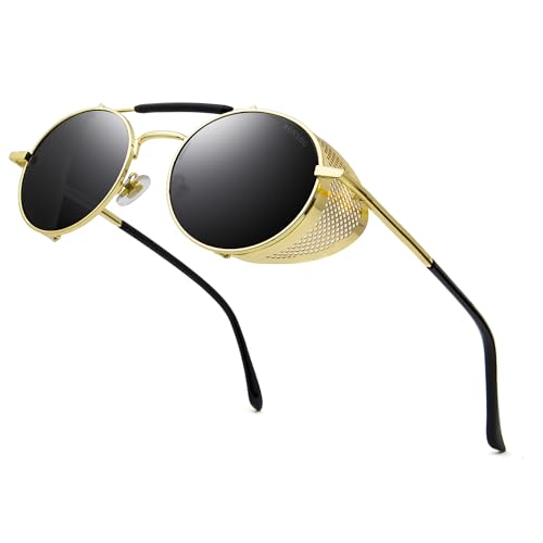 Image of RONSOU Steampunk Style Round Vintage Polarized Sunglasses Retro Eyewear UV400 Protection Matel Frame
