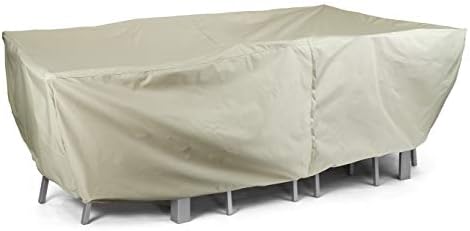 Covermates Rectangular Dining Table/Chair Set Cover - Water-Resistant Polyester, Mesh Ventilation, Center Hole for Umbrella, Patio Table Covers-Khaki