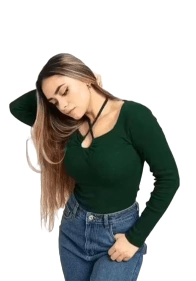 Image of Gampy Women's Lavender Long Sleeve Top, Criss-Cross Neck Design, Ribbed Knit Fitted Casual