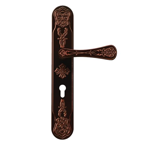 Image of Godrej Mortise Lock | Handle Lock Set for Main & Bedroom Door| Arsa Mor 350 mm Plate Handle | 240 mm Eco Lock Body | 60 mm Eco Pin Cylinder 1CK | Antique Copper| 5 Year Warranty