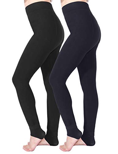 Tencoz Leggins Termicos Mujer, Leggins Invierno Mujer Leggings Invierno 2 Pack, Leggings Cintura Alta Elástico con Suave y Confortable Forro Polar para Deportes y Ocio, Negro + Armada, Talla única