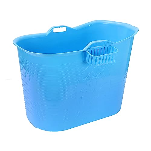 FlinQ Bañera Azul | Bañera portátil para adultos | Ideal para cuartos de baño pequeños | Bañera Adultos XL y Niños | Bañera de exterior | Bañera de plástico portátil para ducha