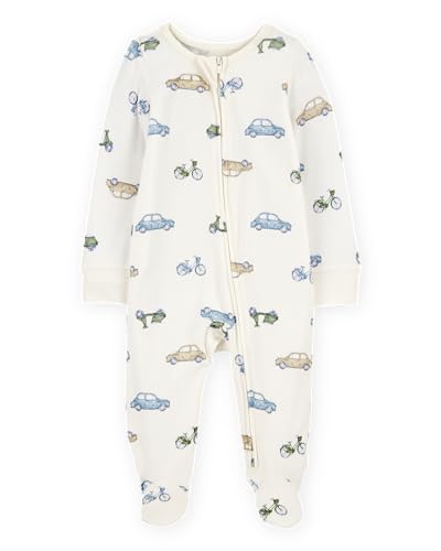Carters Boy PurelySoft Sleep and Play Pajamas Ivory Car NB