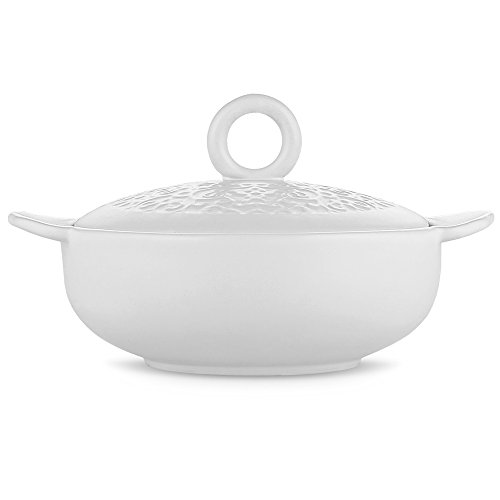 Alessi Dressed for X-mas Mini Cocotte con Coperchio Decorato a Rilievo, Ceramica, Bianco, 15.50x12.20x8.60 cm