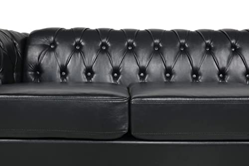 Image of LEVNARY Chesterfield Sofa, Classic Tufted Upholstered Leather Couch, Modern 3 Seater Couch Furniture with Tufted Back for Living Room Office (Black)