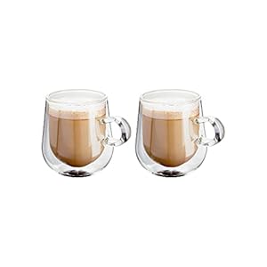 Judge JDG35 Double Walled Glass Coffee Cups with Handle, Set of 2 Hollow Vacuum Sealed, Hand Made, Heat Resistant…