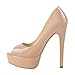 MissHeel Damen Plateau Peeptoe Pumps Elegante Stiletto High Heels mit Lack Optik für Büro Party Baby Pink 46 EU