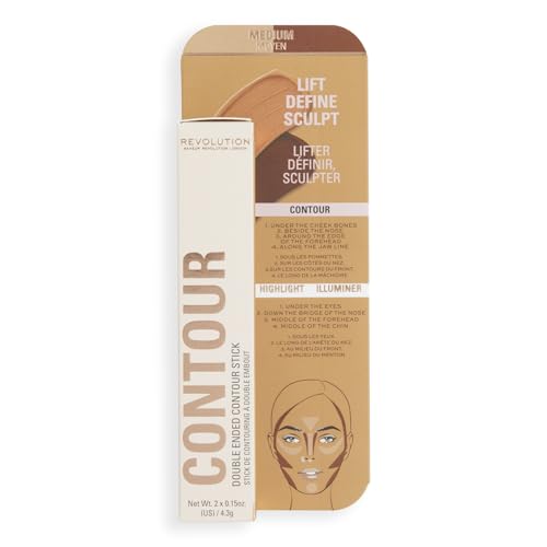 Makeup Revolution Contour Stick Duo Cream Contour & Highlight, Defines Cheekbones & Sculpts the Face, Vegan & Cruelty-Free, Medium, 2.4g - Image 3
